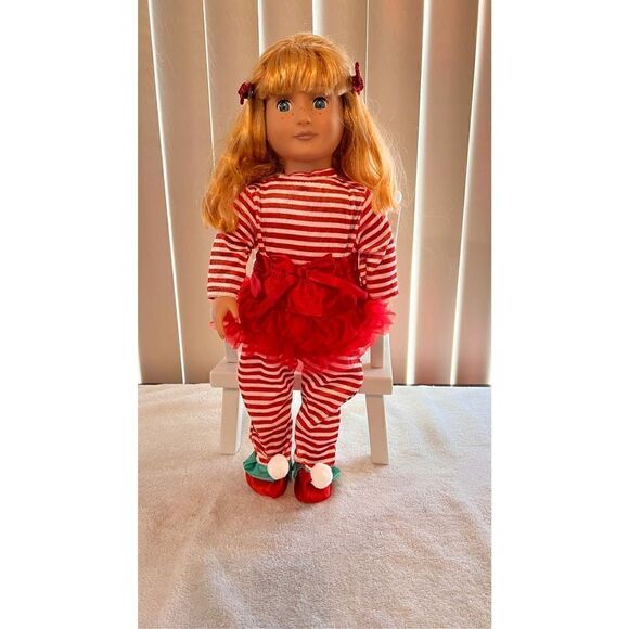 BATTAT OUR GENERATION STRAWBERRY BLONDE BLUE EYES IN ELF OUTFIT CHRISTMAS 18" - Picture 1 of 7